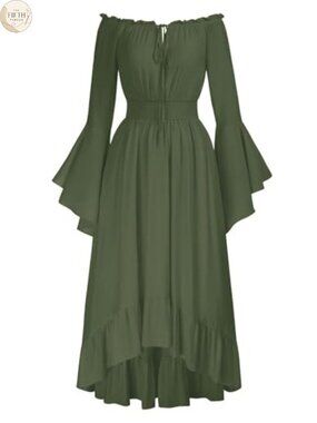 Renaissance Chemise Dress Off Shoulder Bell Sleeve High Low Medieval Costume